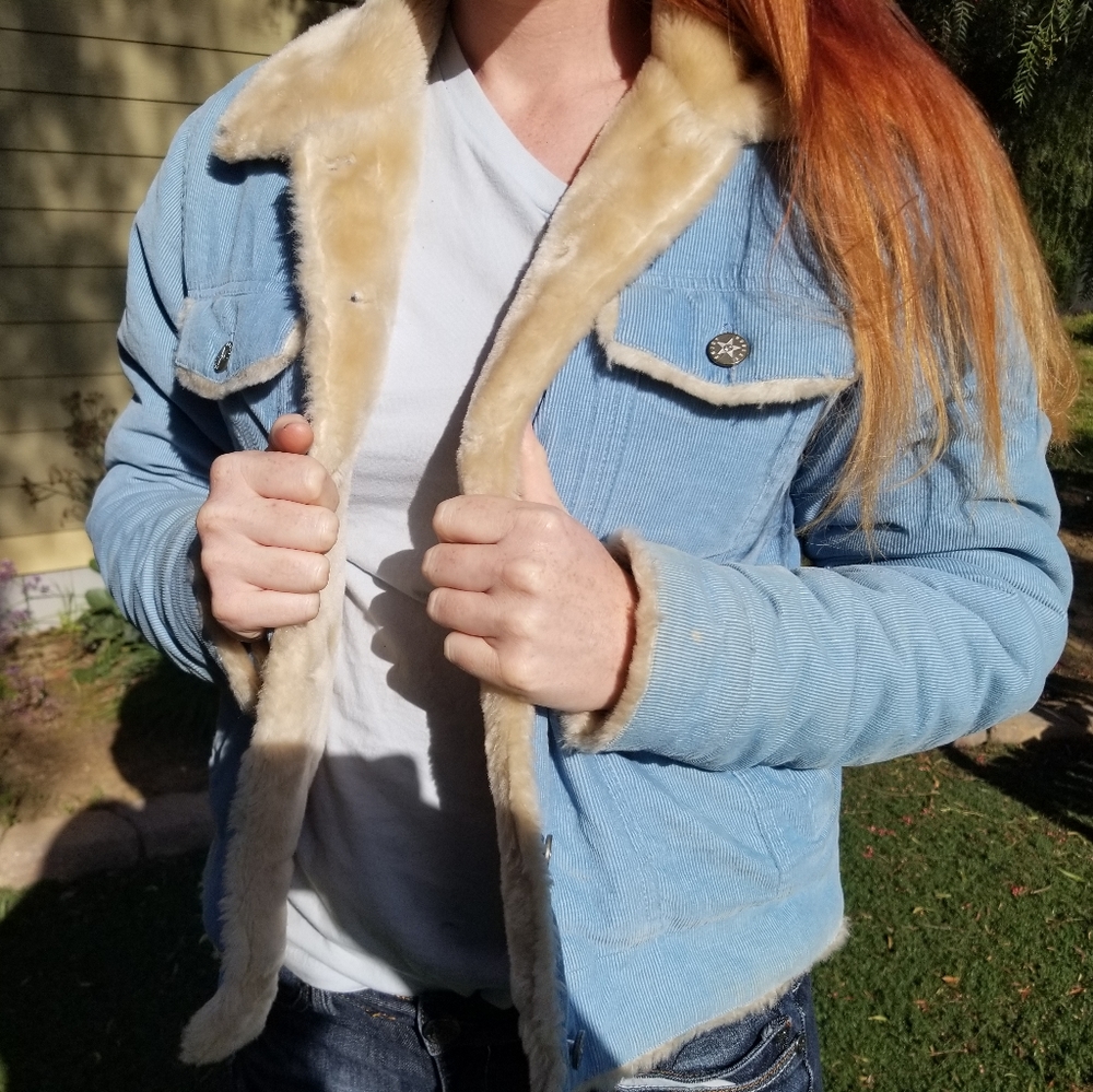 Hurley sky blue faux fur lining trim Medium Jacket
